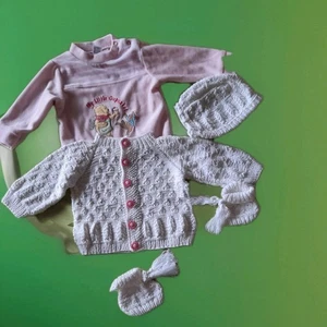 Baby Ausfahrgarnitur Iiebevolle Handarbeit in weiß,reine Baumwolle, mit Shirt  - Bild 1 von 17