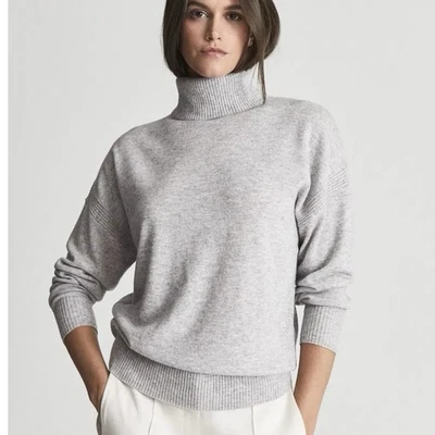 Reiss Nova Knitted Cashmere Mix Roll Neck Jumper Sweater Gray Women’s Size Med - Image 1 of 4