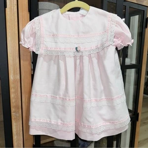 Vintage Bellissimo Lace rosettes Dress Heirloom bib collar toddler girl ruffle - Picture 1 of 8