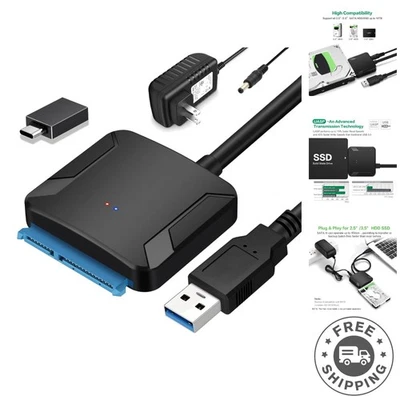 Cabo conversor SATA para USB 3.0 de alta velocidade para SSD e HDD com fonte de alimentação - Imagem 1 de 4