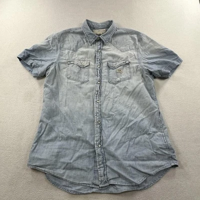 Denim & Supply Ralph Lauren Shirt Mens Medium Light Blue Chambray Western Pearl - Image 1 of 4