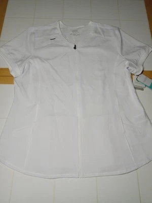 White Cherokee Scrubs Infinity Zip Front V Neck Top CK810A WTPSAntimicrobial NWT - Image 1 of 4