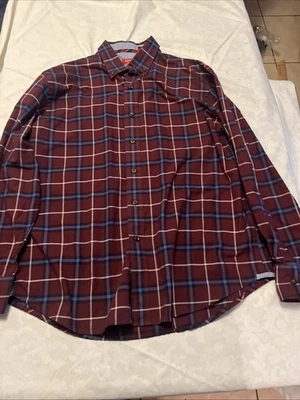 Camisa de vestir IZOD para hombre grande L roja azul blanca a cuadros manga larga logotipo Foto 1 de 4