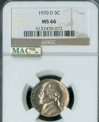 1970 D JEFFERSON NICKEL NGC MS66 PQ MAC MAC SPOTLESS  * - Image 1 of 2