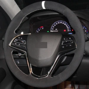 Black Suede DIY Hand-stitched Car Steering Wheel Cover for Cadillac ATS CTS - Picture 1 of 8