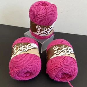 LILY Sugar n Cream Worsted Cotton Yarn Super Size Lot of 3 Hot Pink 4 Oz Skeins - Picture 1 of 7