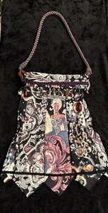Vintage Chic Handmade (Italy) Silk Shoulder Bag Beads Across Top Front & Center - Picture 1 of 6