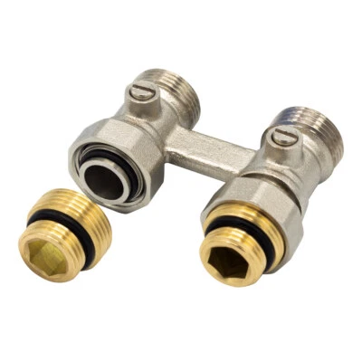 Hahnblock Durchgang Gerade 3/4" AG x 1/2" Eurokonus Heizkörper Anschluss - Bild 1 von 4