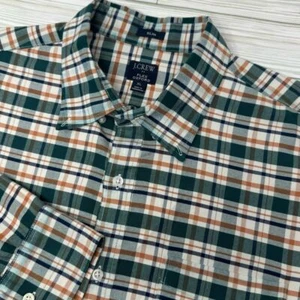 J.Crew Men's XL Flex Oxford Green Orange Plaid Button Down Long Sleeve Shirt - Picture 1 of 8