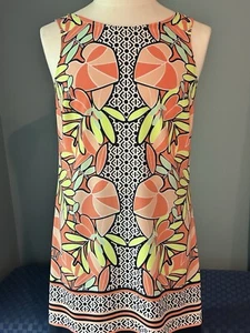 Kaari Medium Sleeveless Criss Cross Back Dress Geo Multi Color Peach Green Black - Picture 1 of 8