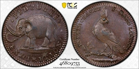 (c.1790) G.B. Middlesex Pidcock's Farthing Token PCGS MS63BN Lot#G4730 DH-1067a Cover