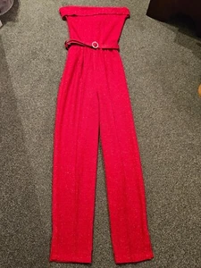 Shar Cleod - Retro, Red Sparkly, Strapless, Belted, Stretch Jumpsuit - Size 12 - Picture 1 of 12