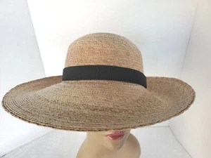 Women's TULA Hand Woven Straw Sun Hat Black Band Austin Texas Made in Mexico - Picture 1 of 21