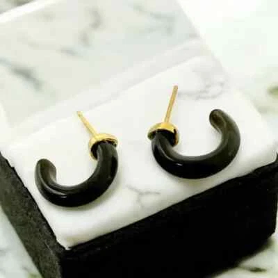 Kendra Scott Mikki Huggie Earrings in Vintage Golden Obsidian. - Image 1 of 4