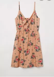 H&M Divided Kleid orange Blumen vorne zum Binden Vintage-Stil US 10 ROSEN RETRO MOD - Bild 1 von 9