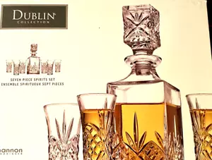 GODINGER DUBLIN SHANNON CRYSTAL SPIRITS DECANTER 9 OZ & SHOT GLASS SET 7 PCS - Picture 1 of 3