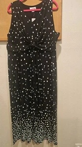 Christopher & Banks Maxi Dress Womens Large Black Blue Green White Polka Dot - Picture 1 of 5