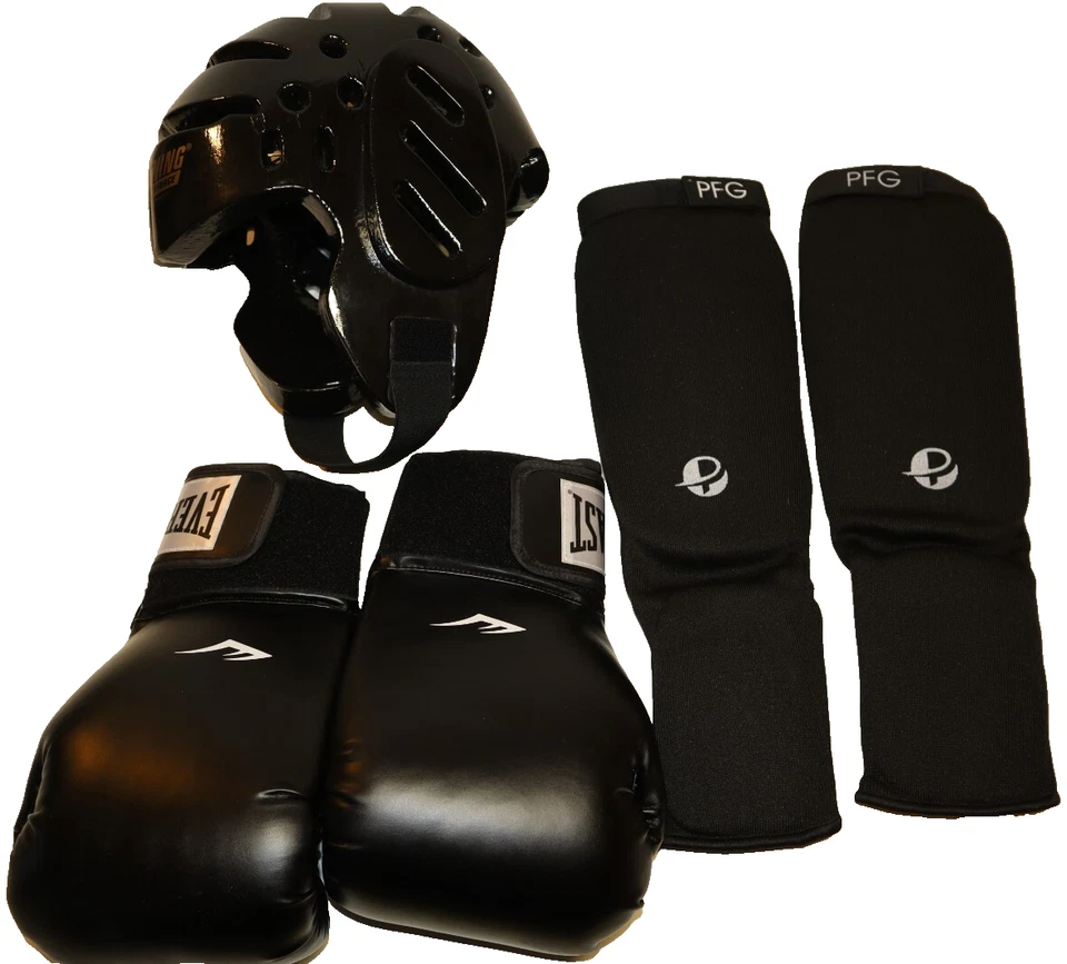 Kids Boxing/Jujitsu/MMA Equipment - 12oz Gloves, S PFG Shin/Foot Pads & Headgear - Image 1 of 4