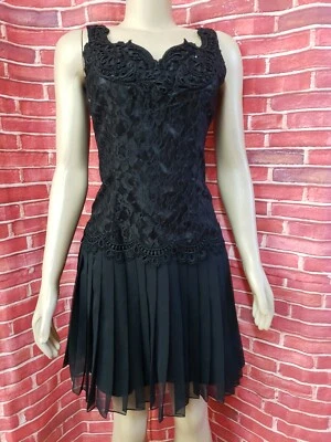 VESTIDO SCOTT MCCLINTOCK - MUJER TALLA 4 - NEGRO BROCADO ENCAJE FIESTA ADORNADO #C Foto 1 de 4