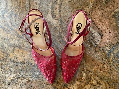 Sapato de renda vermelho salto alto Carlos Santana “Rainbow” 5M - Imagem 1 de 4