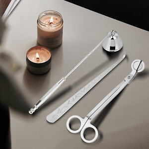 Silver 3in1 Candle Accessory Set Candle Wick Trimmer Candle Snuffer Wick Dipper