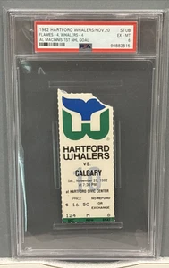 1982 Whalers -- Al Macinnis (HOF) primer gol de la NHL -- PSA 6 talón de boleto - Imagen 1 de 1