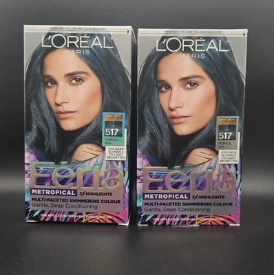 Tinta de cabelo permanente cintilante L'Oreal Paris Feria, 517 azul-petróleo tropical, pacote com 2 - Imagem 1 de 4