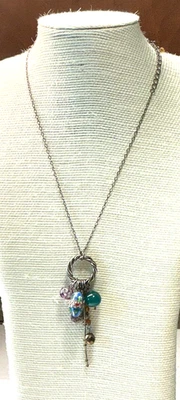 NY Collar Vidrio Verde Cloisonne Medallón Púrpura Cobre Vidrio Dijes Lote 61A Foto 1 de 4