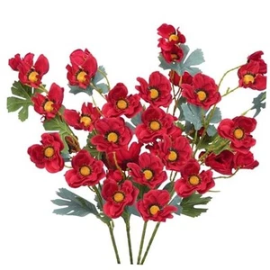 32in Artificial Poppies Red Fake Flowers 4 Pcs Poppy Flowers Long Flower Stems - Picture 1 of 6