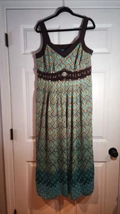 Dressbarn Elegant Brown and Teal Maxi Dress With Bead Detail 16W - Picture 1 of 4