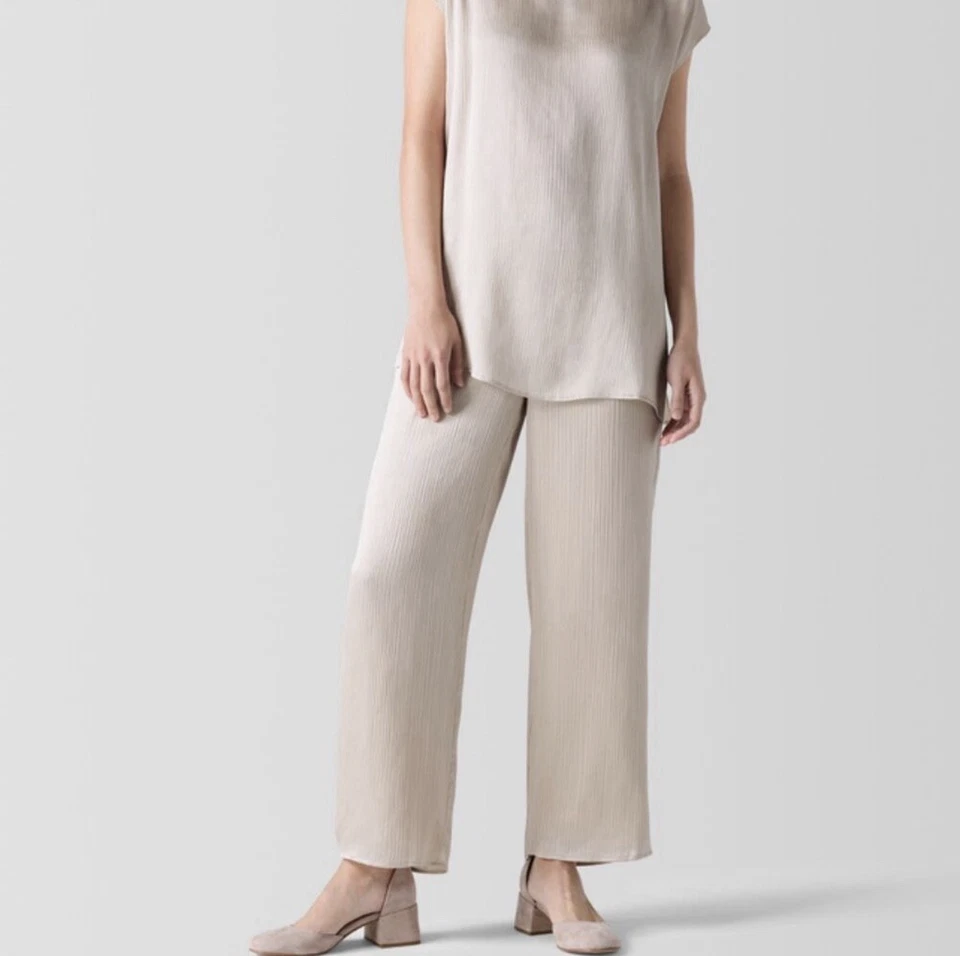 Calça social Eileen Fisher cetim calças creme champanhe festa grande moda - Imagem 1 de 4