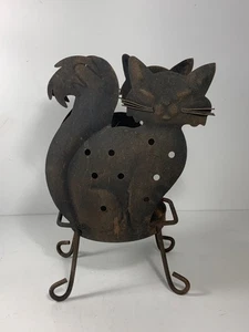 RARE Vintage Folk Art Metal Black Cat Candleholder 9.5 in. - Picture 1 of 9