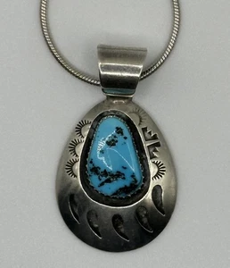 A. Goodluck Bear Claw Turquoise Sterling Silver Shadowbox Necklace Southwest 925 - Picture 1 of 10