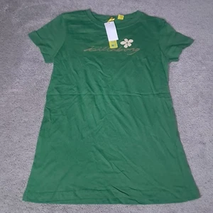 Vintage Y2K Billabong T-shirt Girls Medium Green Flowers Spellout Slim 2010s - Picture 1 of 9