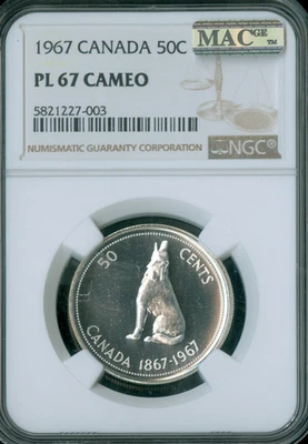 1967 CANADA 50 CENTS NGC PL67 CAMEO PQ 2ND FINEST GRADED & SPOTLESS . - Image 1 of 4