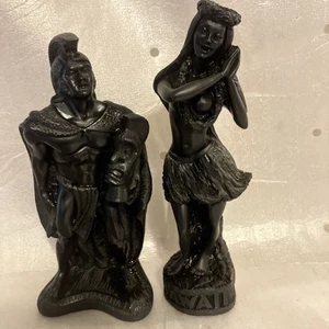 Vintage Coco Joes Carved Lava Kamehameha Figure And Hawaii Hula Girl 8” - Picture 1 of 10