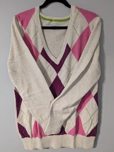 NWT - Old Navy Cable Knit Pink Argyle V-Neck Sweater Size XL (2009) - Picture 1 of 9