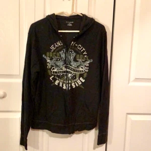 Black Hoodie Size L NY Lower East Side Light Weight Men’s 100% Cotton DKNY Jeans - Picture 1 of 6