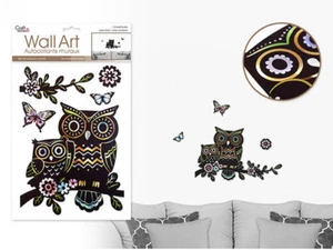 Laser Effect OWLS on BRANCH wall stickers 5 decals black butterflies flower - Picture 1 of 1