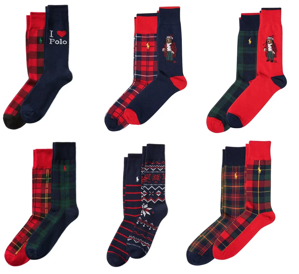 Paquete de 2 calcetines Polo Ralph Lauren para esquí a cuadros oso de vacaciones nuevos para hombre Foto 1 de 1