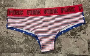 NWT VICTORIA'S SECRET PINK L AMERICANA STARS THICK BAND RARE CHEEKSTER PANTIES - Picture 1 of 3