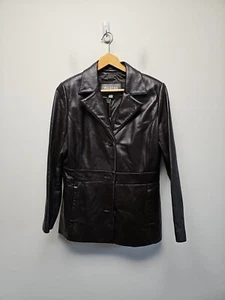 Chaqueta de cuero larga marrón para mujer Wilsons Máxima 3 botones talla mediana excelente  - Imagen 1 de 6