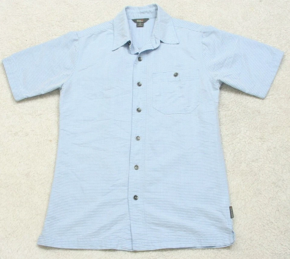 Camisa de Vestir Royal Robbins Azul Manga Corta Pequeña Rayón Hombre Botón Delantero 1-283 Foto 1 de 4