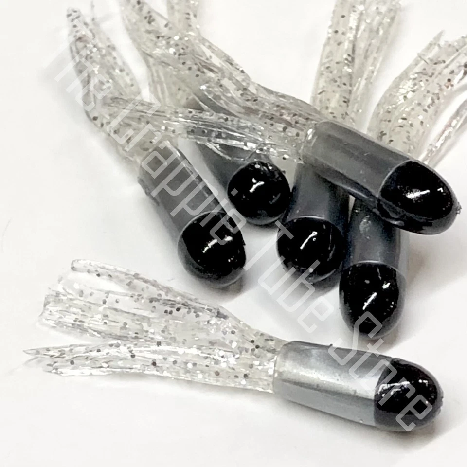 1.5英寸三色Crappie夹具管50包黑色/米诺银色/透明闪耀 — 第 1/1 张图片