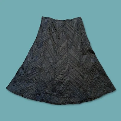 FALDA ACOLCHADA 100% SEDA NEGRA PESADA acampanada midi chevron patchwork 10 M 1E Foto 1 de 4