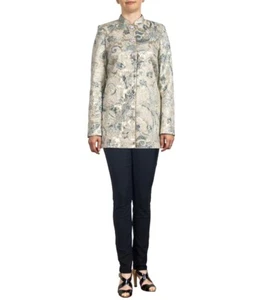 Brocade Beige Jacket with Blue Flowers, Gold Trimmings, size S, New with Tags - Picture 1 of 3