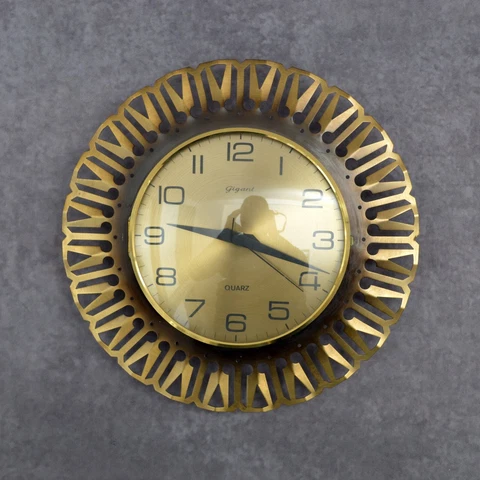 vintage GIGANT metal Wall Clock in mid century style sunburst 70s 80s copper Cover