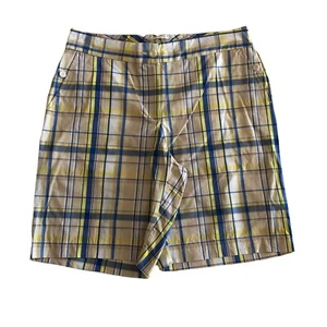 Izod XFG Bermuda Shorts Women’s 12 Long Plaid Blue Yellow Tan Pockets Golf - Picture 1 of 9