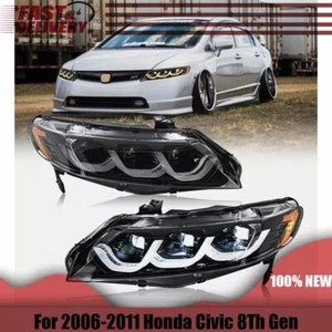 LED Headlights 3-Lens DRL LED Head Lamp Fit For Honda Civic 8Th Gen 2006-2011 - Picture 1 of 10