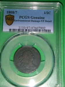 1808/7 DRAPED BUST 1/2C PCGS VF det. - Picture 1 of 4